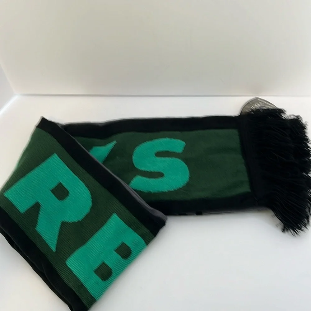 NWT Starbucks Gray, Green & Black Reversible Knit Fringed Scarf Mermaid Unisex